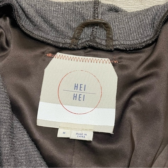 Hei Hei Causeway Faux Leather Jacket Women's Brown Gray Knit Lining sz M. - Picture 4 of 9